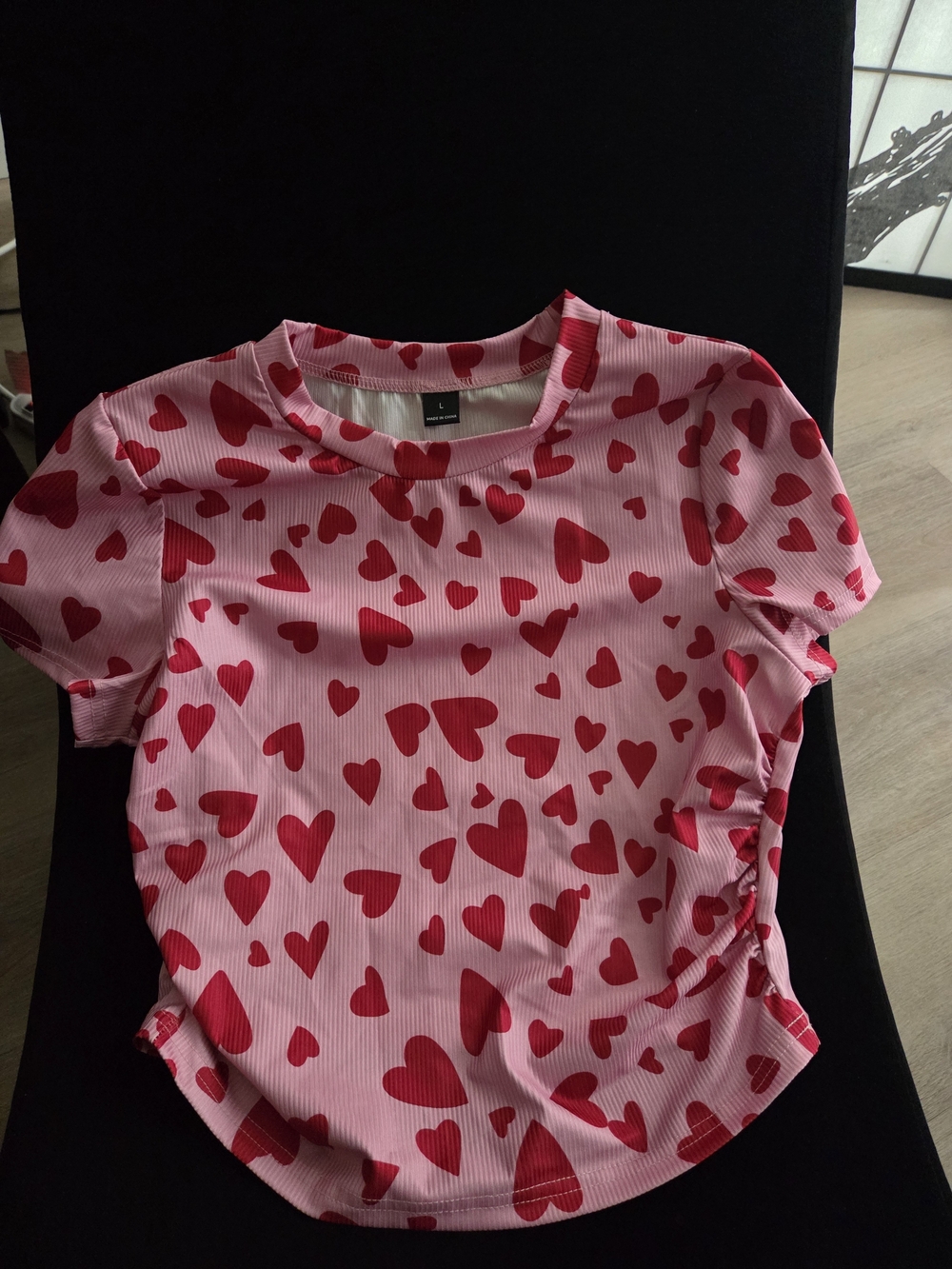 M Pink Heart Print Short Sleeve Top